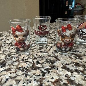 49ers Themed Shot Glass Set with Cute Cow Design